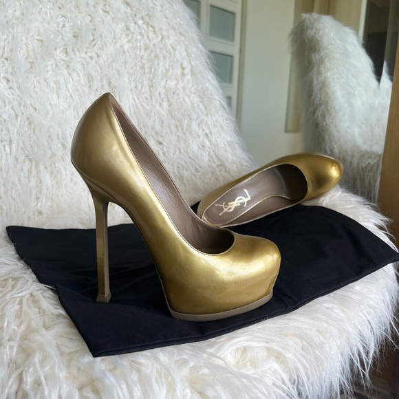 Vintage VSL Saint Laurent gold platform heels - Picture 2 of 12